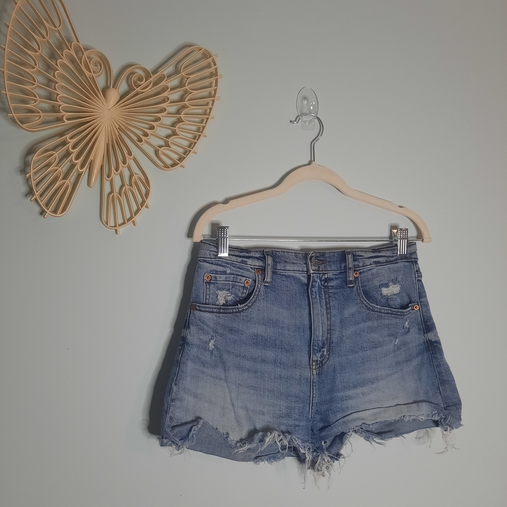Women's Sz 28 Stylish Light Blue Distressed Jean Shorts, Cut-Off, Festival